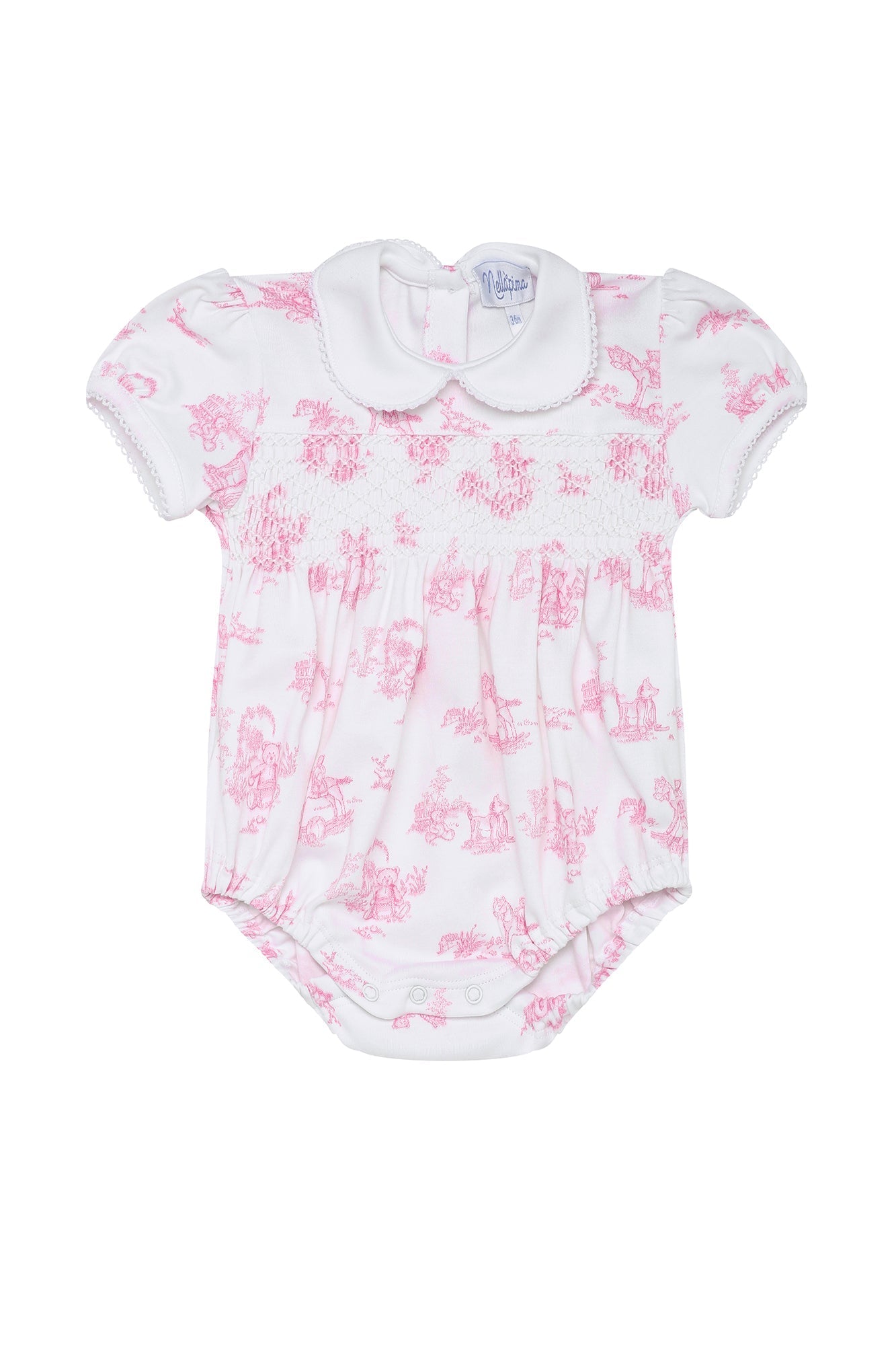 Baby Girl Pink Toile Pima Cotton Bubble - Blissfully Lavender BoutiqueNella Pima