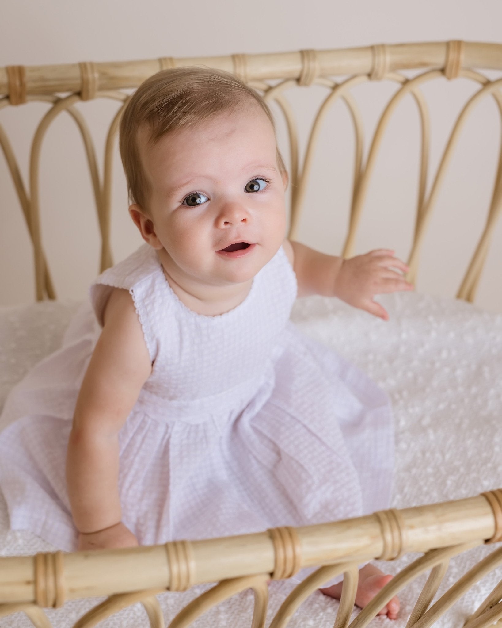 Baby Girl White Scalloped Trim Dress, Infant Girls - Blissfully Lavender BoutiqueCuclie