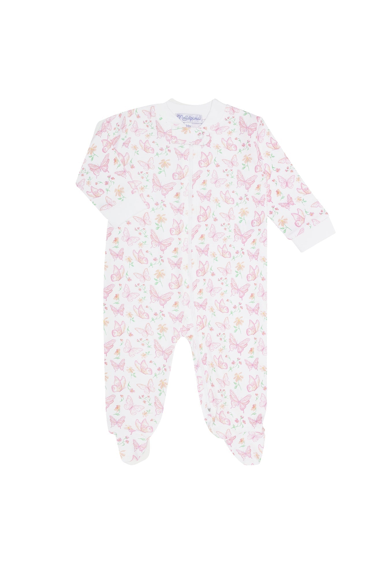 Baby Girls Butterflies Print Pima Cotton Zipper Footie - Blissfully Lavender BoutiqueNella Pima
