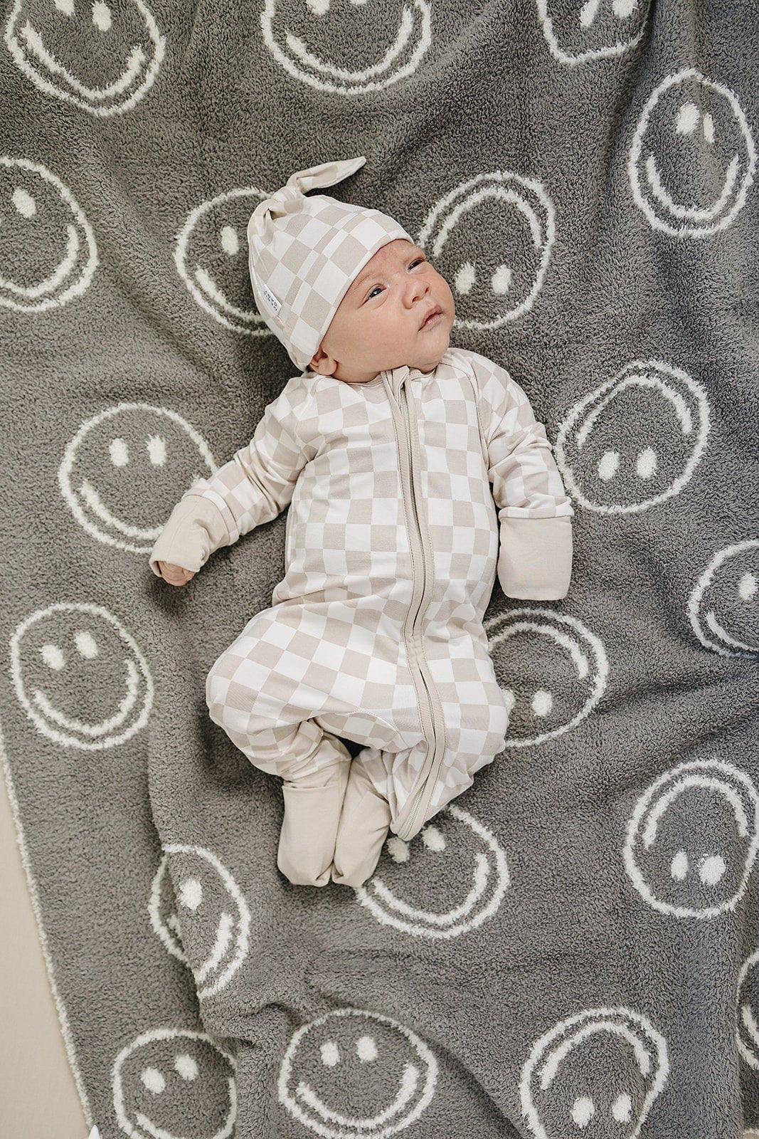 Baby Taupe Checkered Bamboo Zipper Pajama - Blissfully Lavender BoutiqueMebie Baby