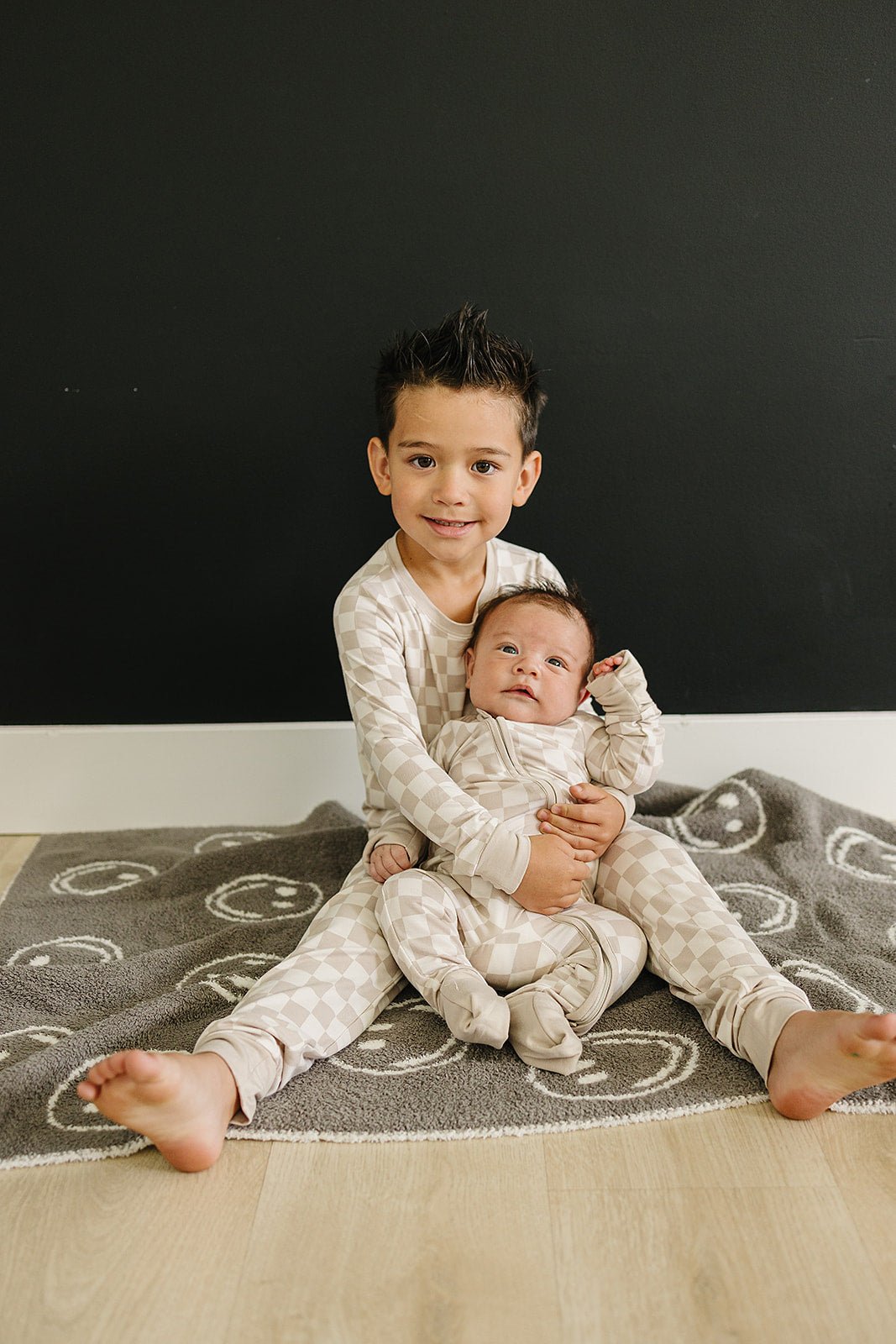 Baby Taupe Checkered Bamboo Zipper Pajama - Blissfully Lavender BoutiqueMebie Baby