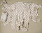 Baby Taupe Checkered Bamboo Zipper Pajama - Blissfully Lavender BoutiqueMebie Baby
