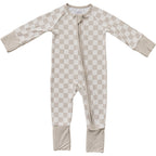 Baby Taupe Checkered Bamboo Zipper Pajama - Blissfully Lavender BoutiqueMebie Baby