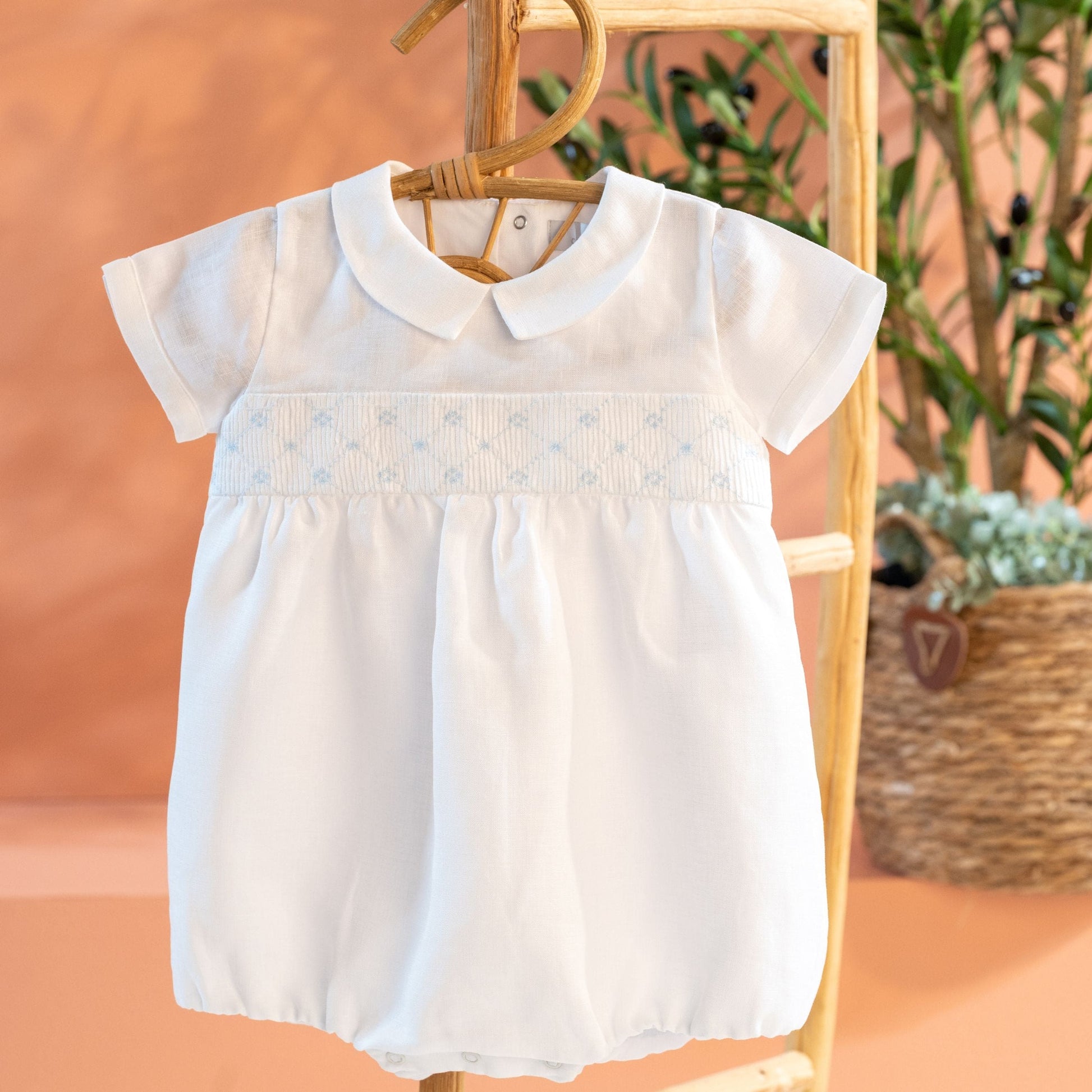 BADIE | Baby Boys White & Blue Cotton & Linen Shortie