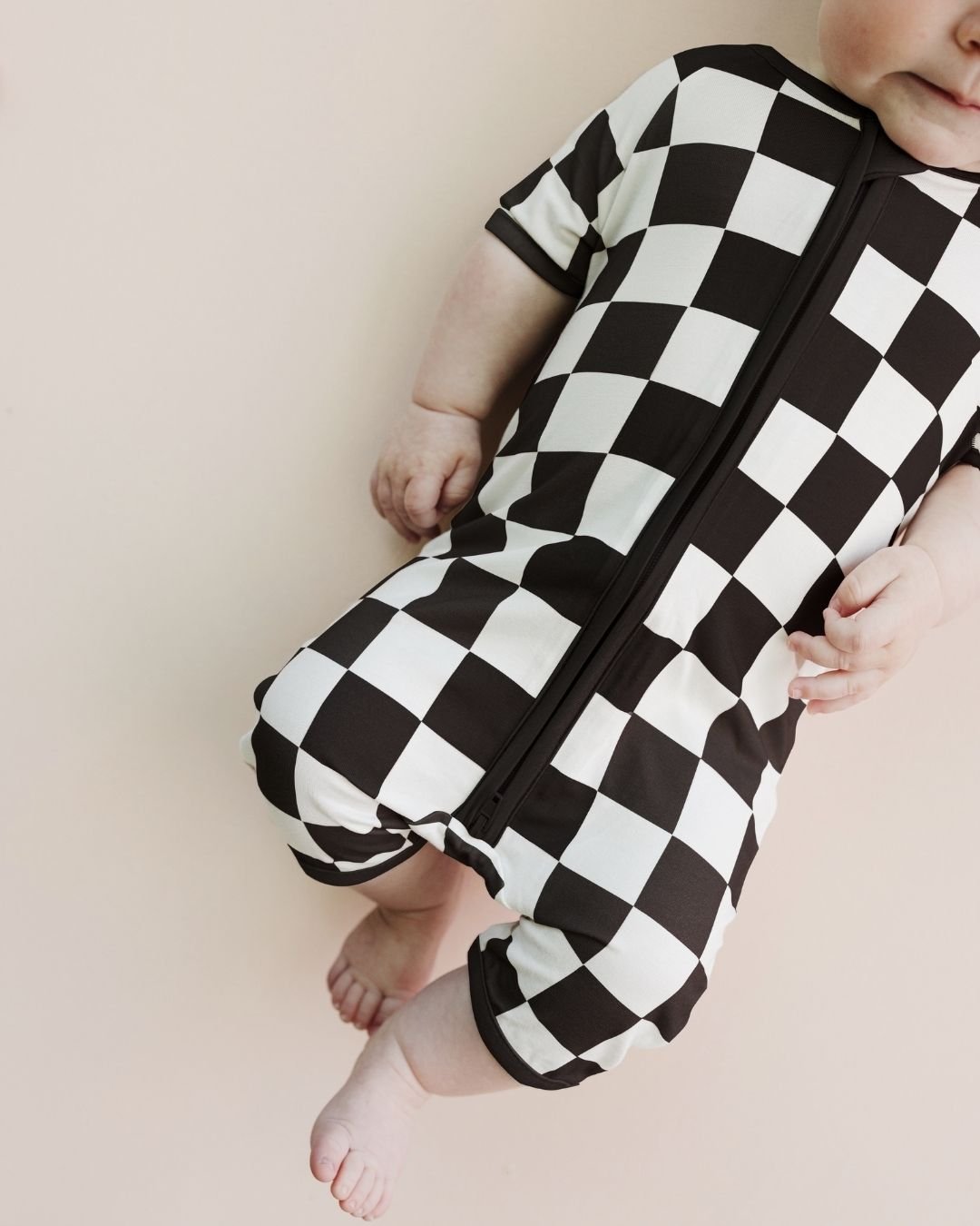 Black Checkered Bamboo Shorty Baby Romper