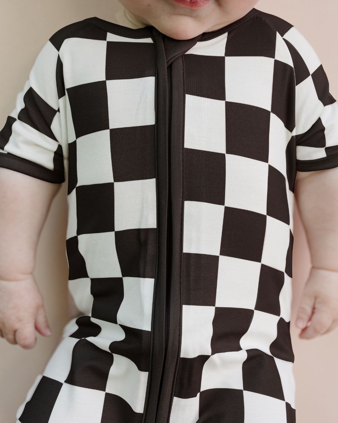 Black Checkered Bamboo Shorty Baby Romper