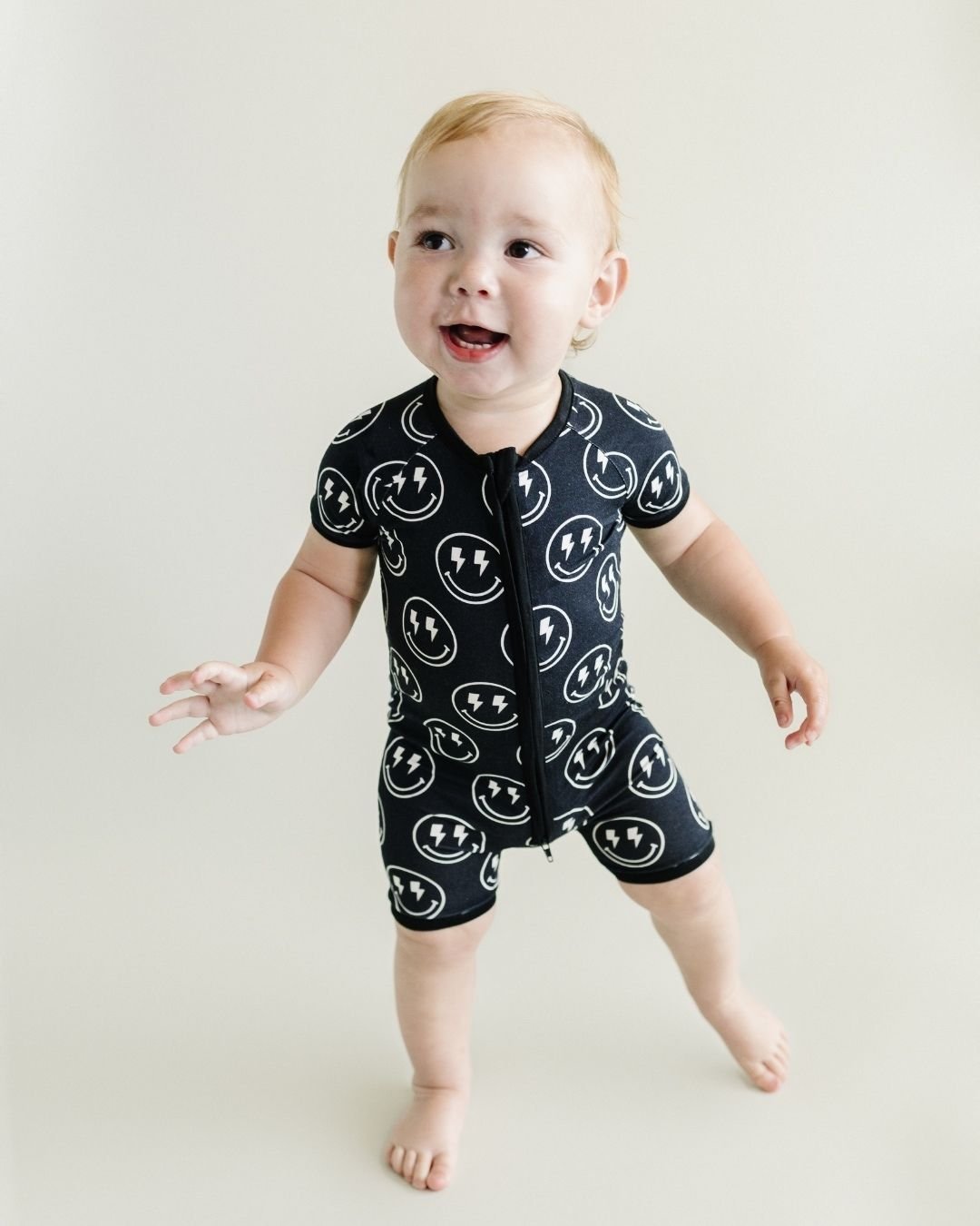 Baby Boy Electric Smiley Bamboo Shorty Romper