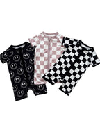 Latte Checkered Bamboo Shorty Baby Romper