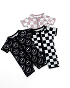 Latte Checkered Bamboo Shorty Baby Romper
