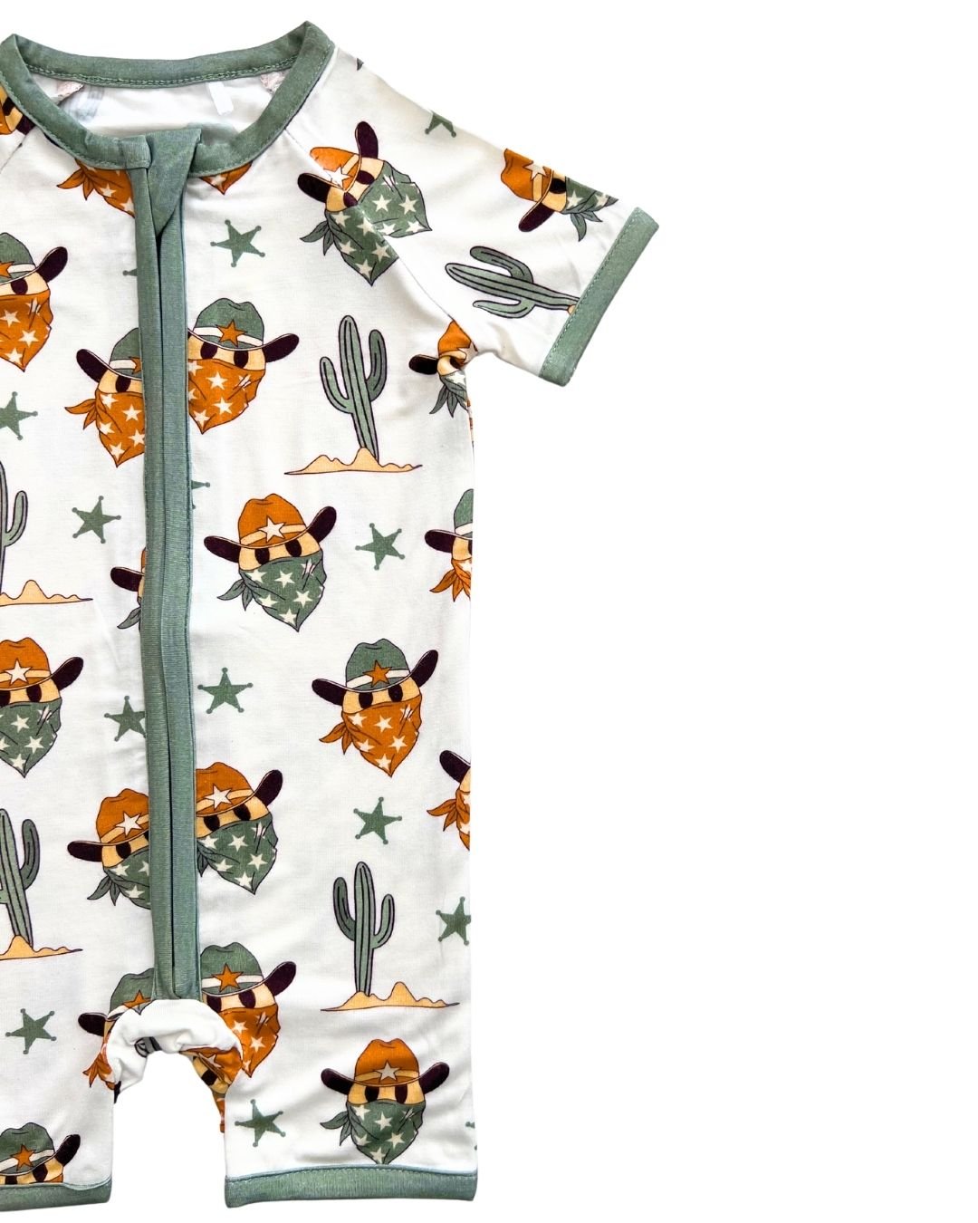 Baby Boy Smiley Cowboy Bamboo Shorty Romper