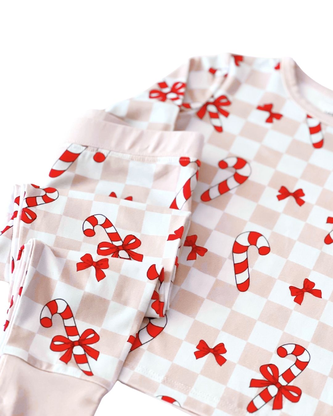 Girls Bamboo Two Piece Set | Bows & Candy Cane