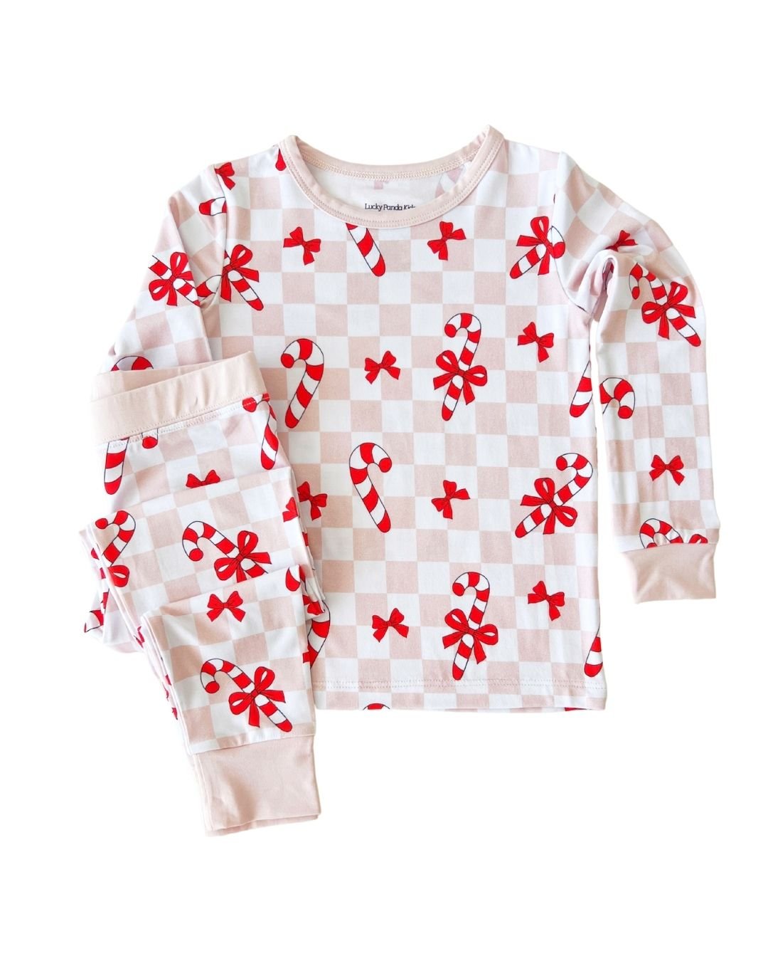 Girls Bamboo Two Piece Set | Bows & Candy Cane