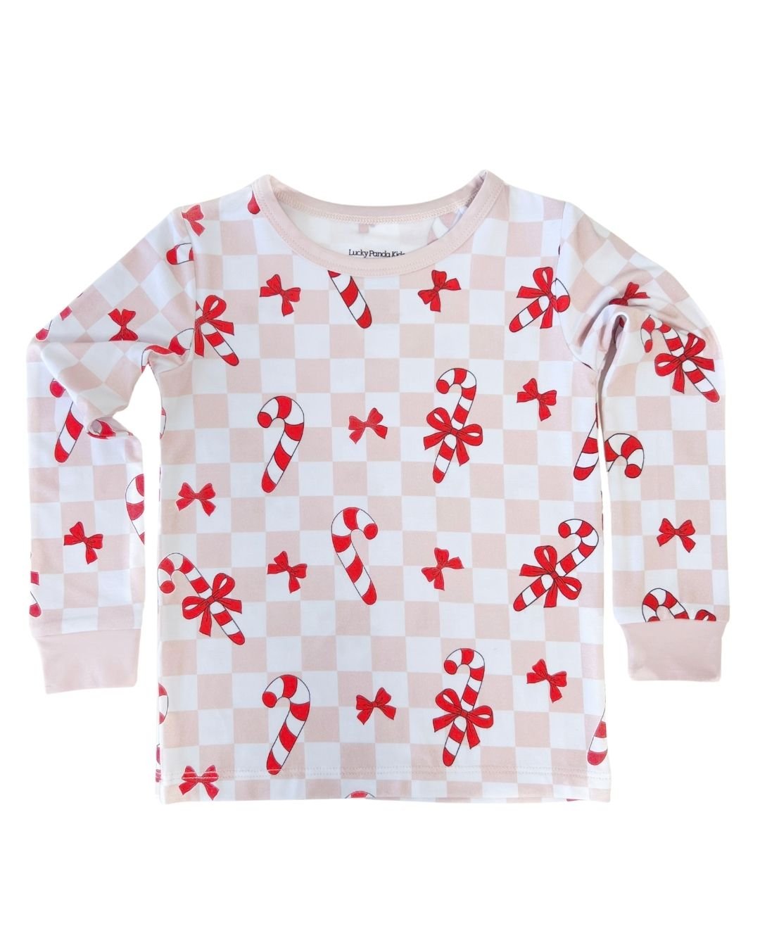 Girls Bamboo Two Piece Set | Bows & Candy Cane