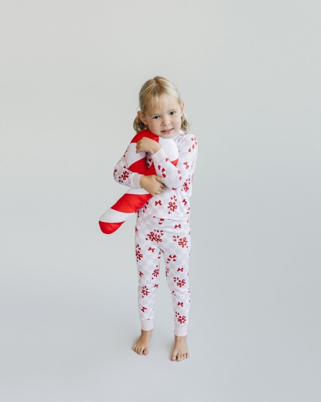 Girls Bamboo Two Piece Set | Bows & Candy Cane