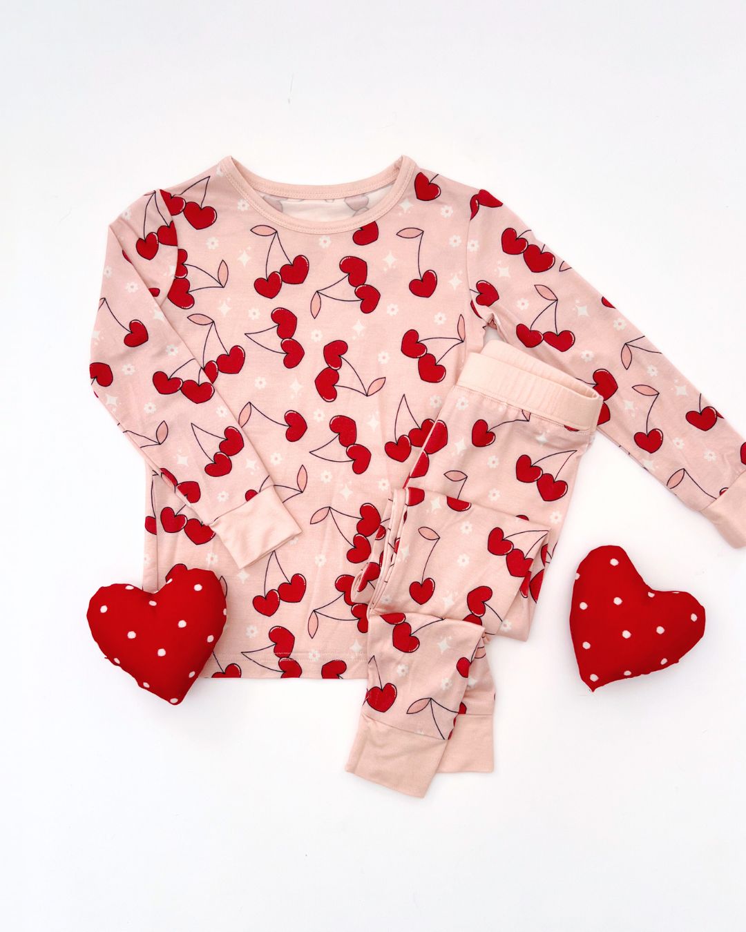 Girls Cherry Heart Bamboo Pajama Set