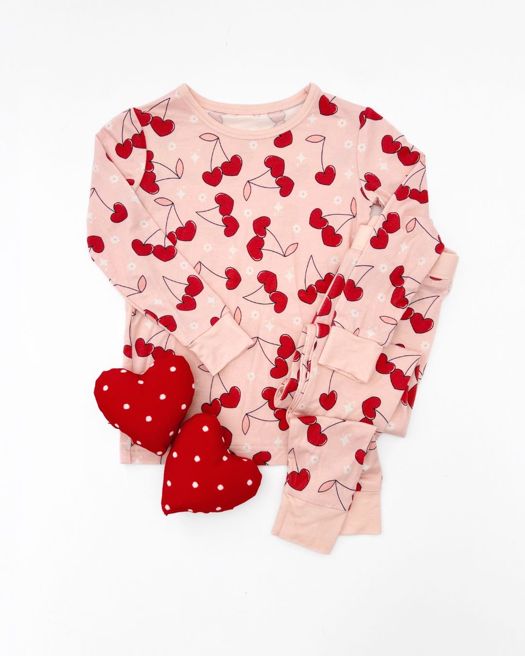 Girls Cherry Heart Bamboo Pajama Set