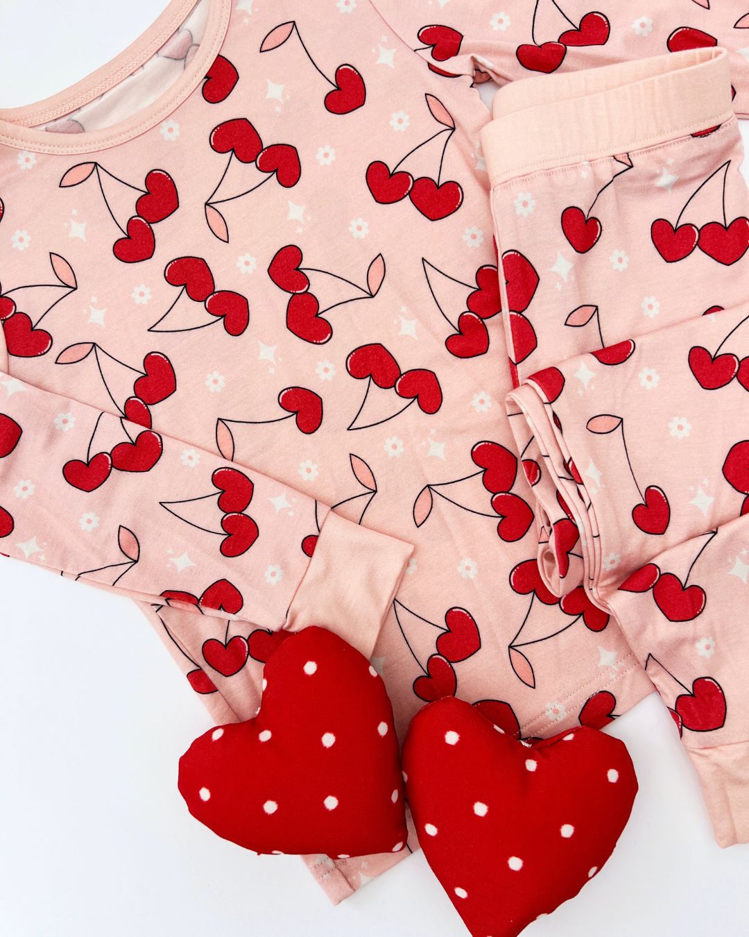 Girls Cherry Heart Bamboo Pajama Set