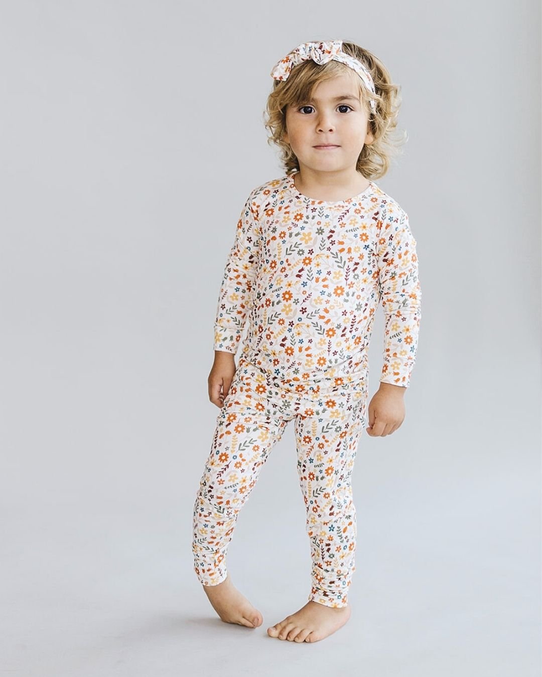 Girls Fall Flowers Bamboo Two Piece Lounge Set