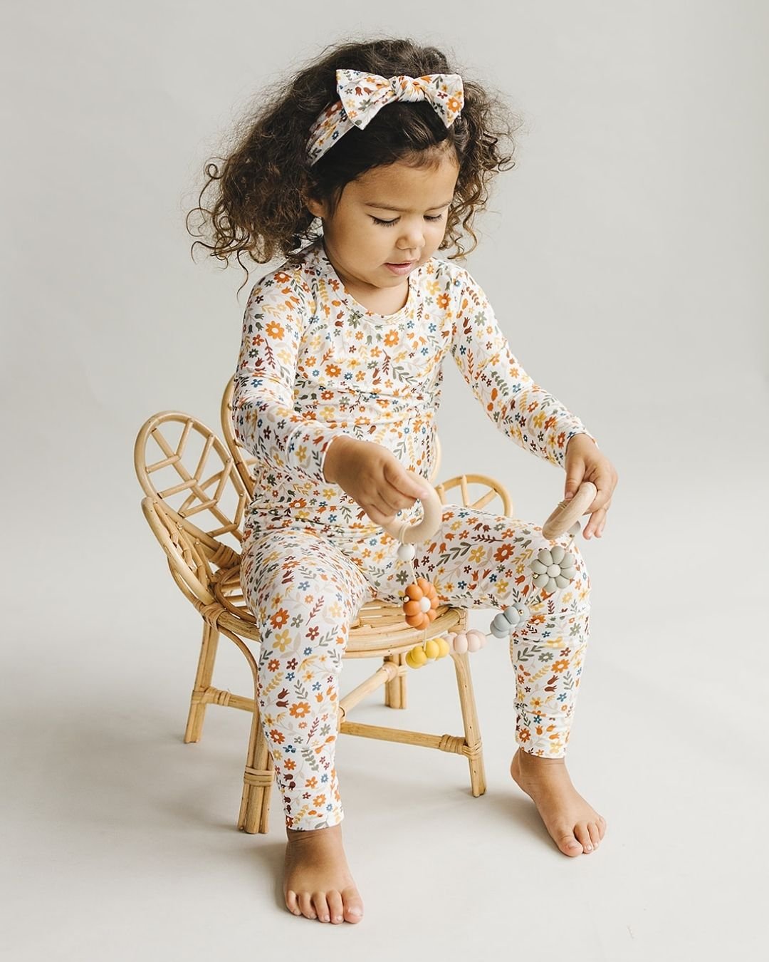 Girls Fall Flowers Bamboo Two Piece Lounge Set