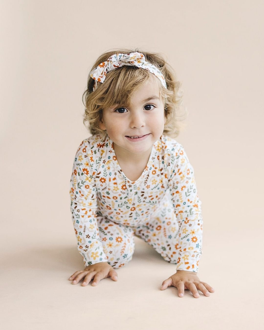 Girls Fall Flowers Bamboo Two Piece Lounge Set