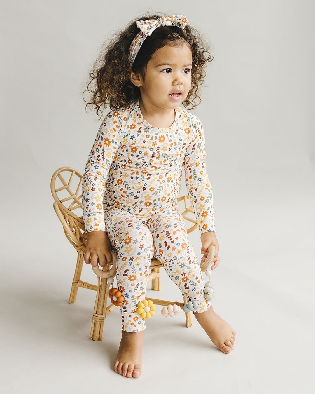 Girls Fall Flowers Bamboo Two Piece Lounge Set