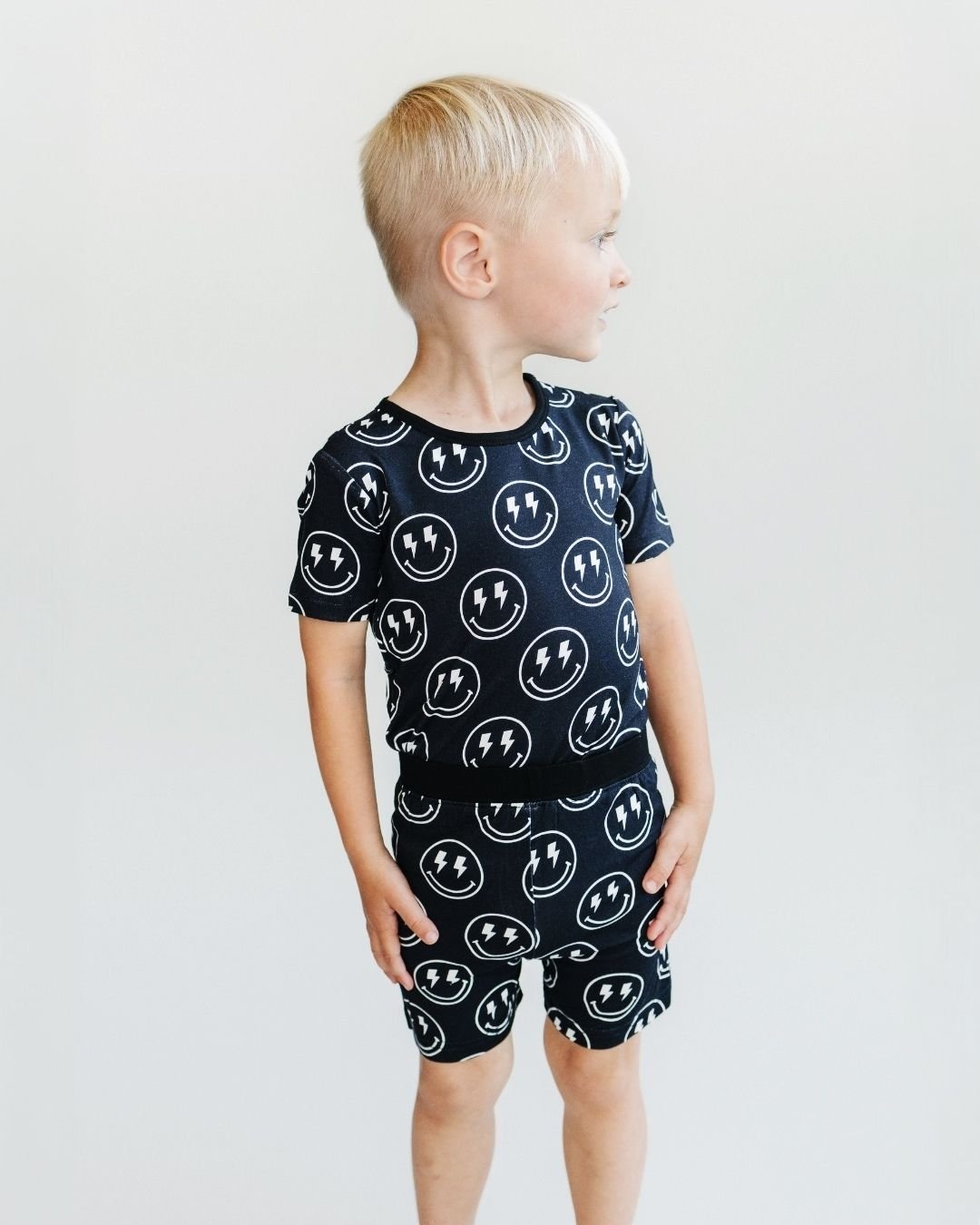 Boys Electric Smiley Bamboo Two Piece Pajama Shorts Set
