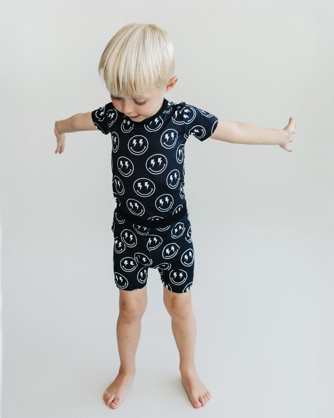Boys Electric Smiley Bamboo Two Piece Pajama Shorts Set