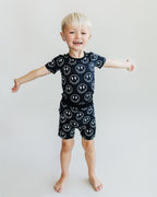 Boys Electric Smiley Bamboo Two Piece Pajama Shorts Set