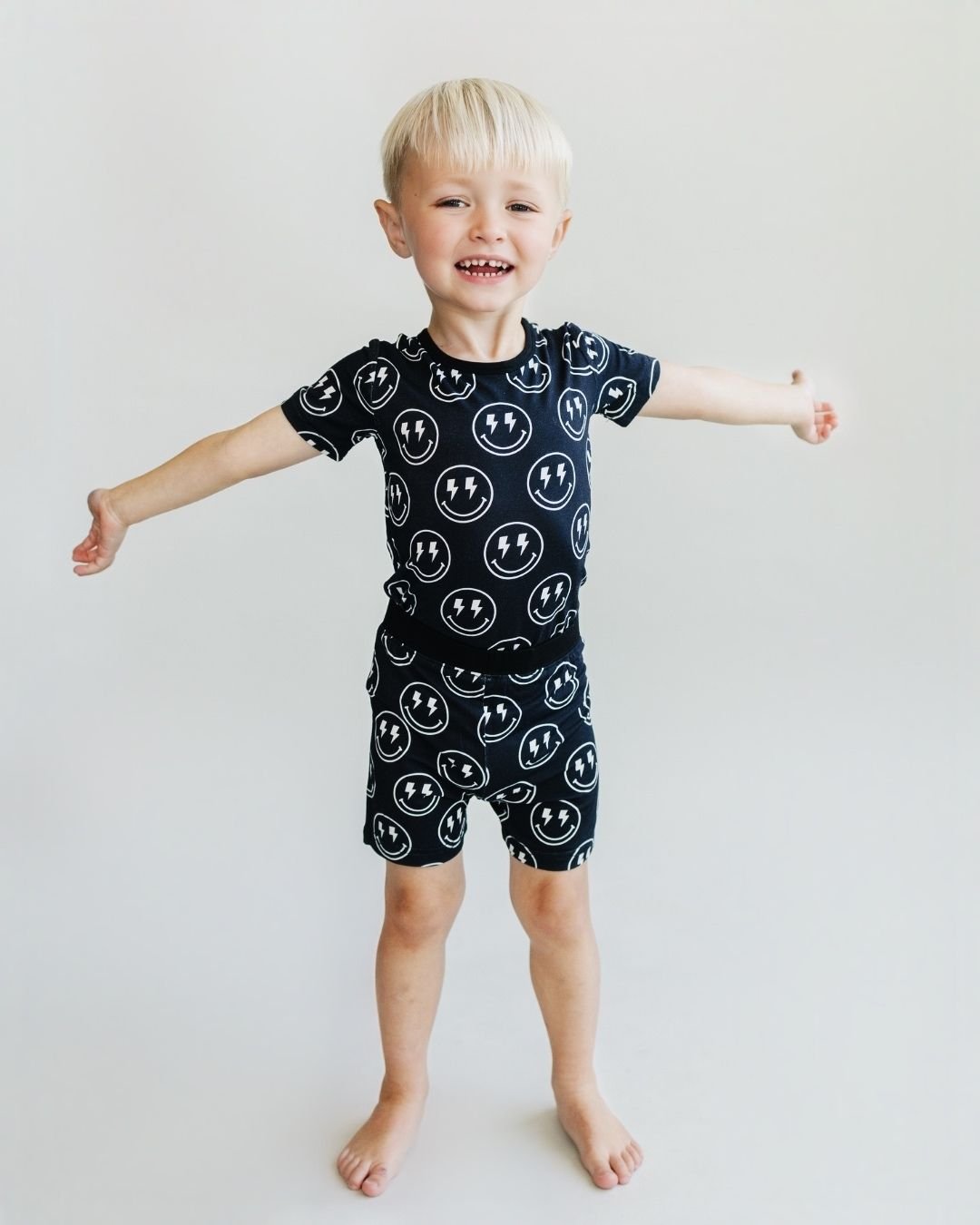 Boys Electric Smiley Bamboo Two Piece Pajama Shorts Set
