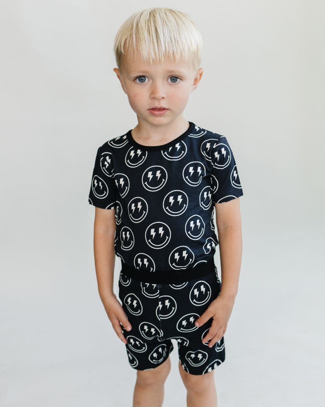 Boys Electric Smiley Bamboo Two Piece Pajama Shorts Set