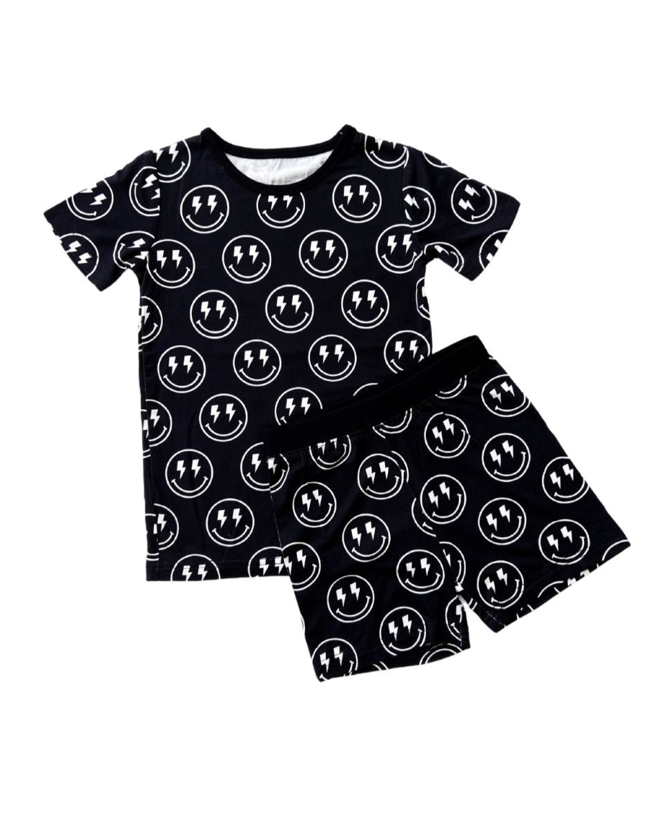 Boys Electric Smiley Bamboo Two Piece Pajama Shorts Set