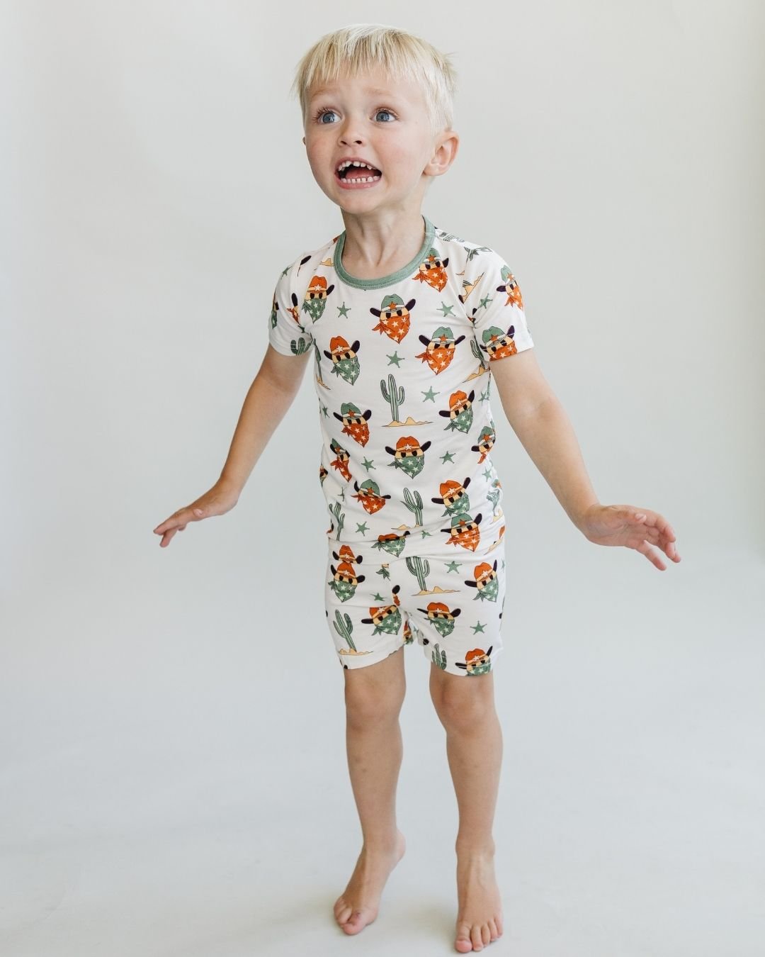 Boys Smiley Cowboy Bamboo Two Piece Shorts Set