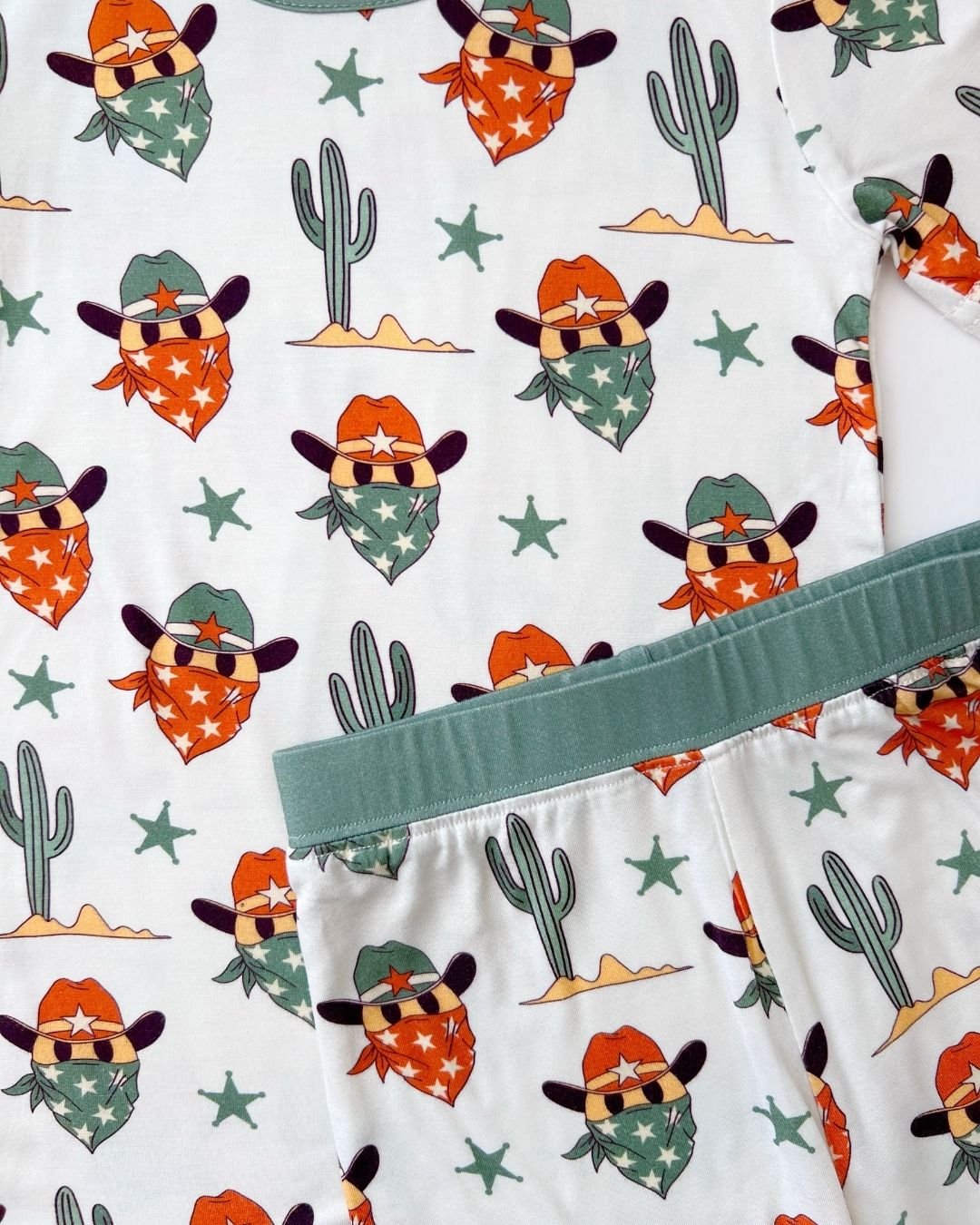 Boys Smiley Cowboy Bamboo Two Piece Shorts Set