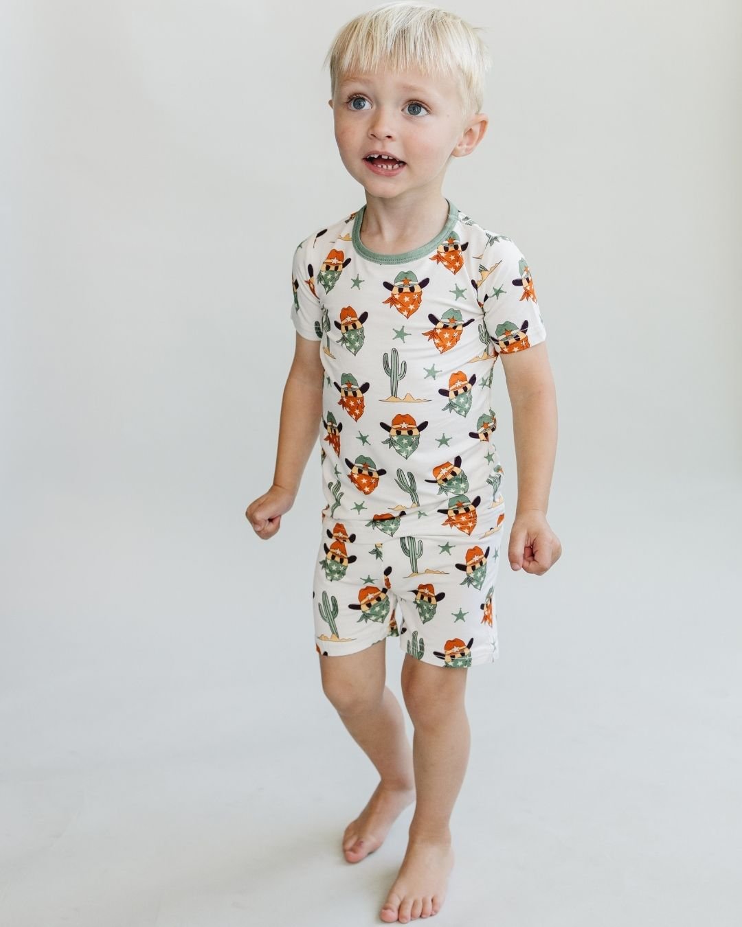 Boys Smiley Cowboy Bamboo Two Piece Shorts Set