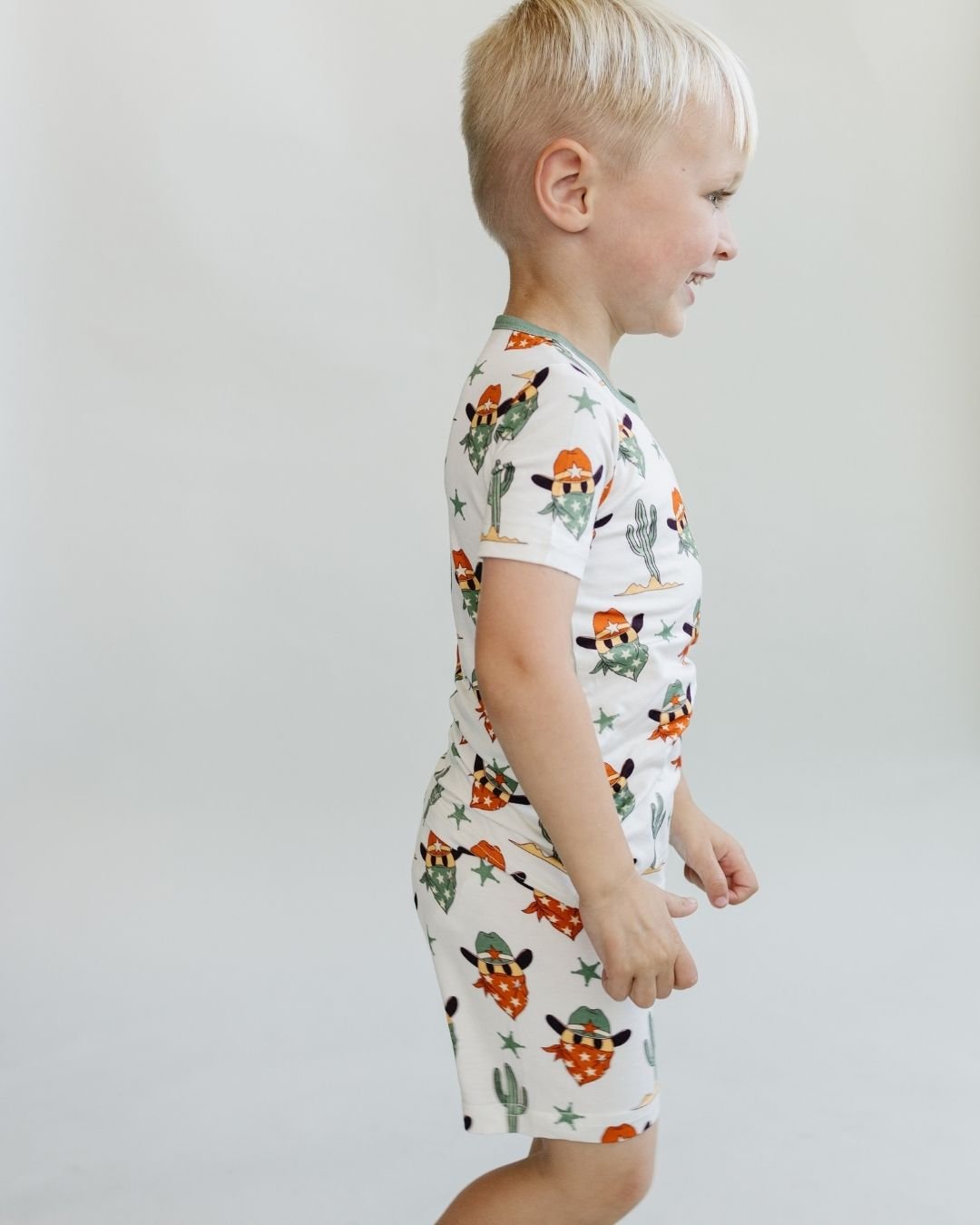 Boys Smiley Cowboy Bamboo Two Piece Shorts Set