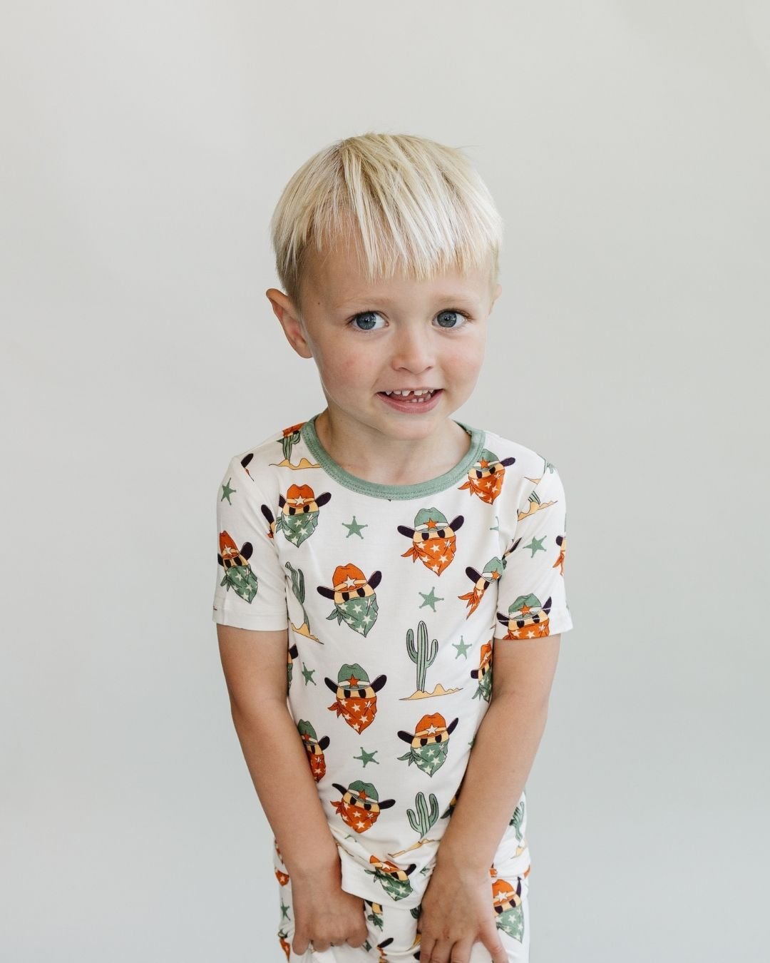 Boys Smiley Cowboy Bamboo Two Piece Shorts Set