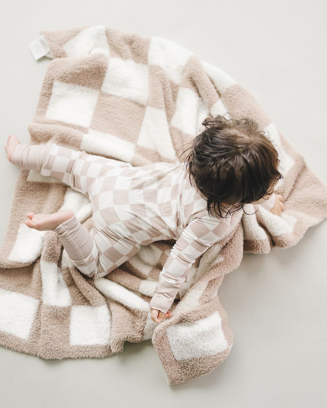 Latte Checkered Bamboo Zip Baby Jumpsuit