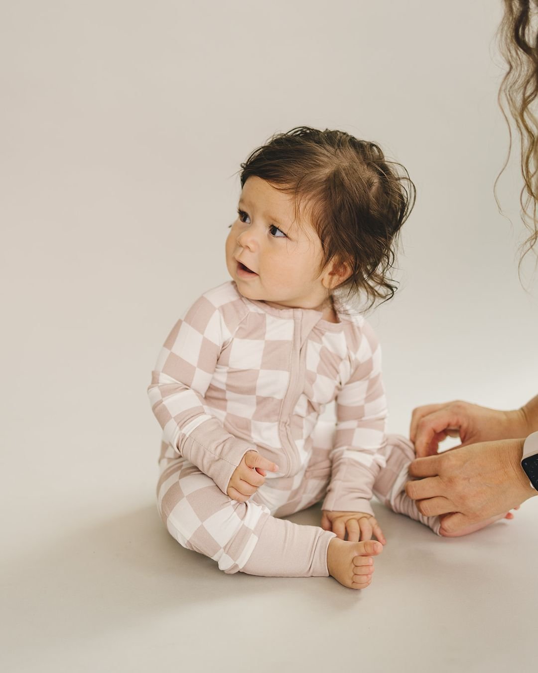 Latte Checkered Bamboo Zip Baby Jumpsuit