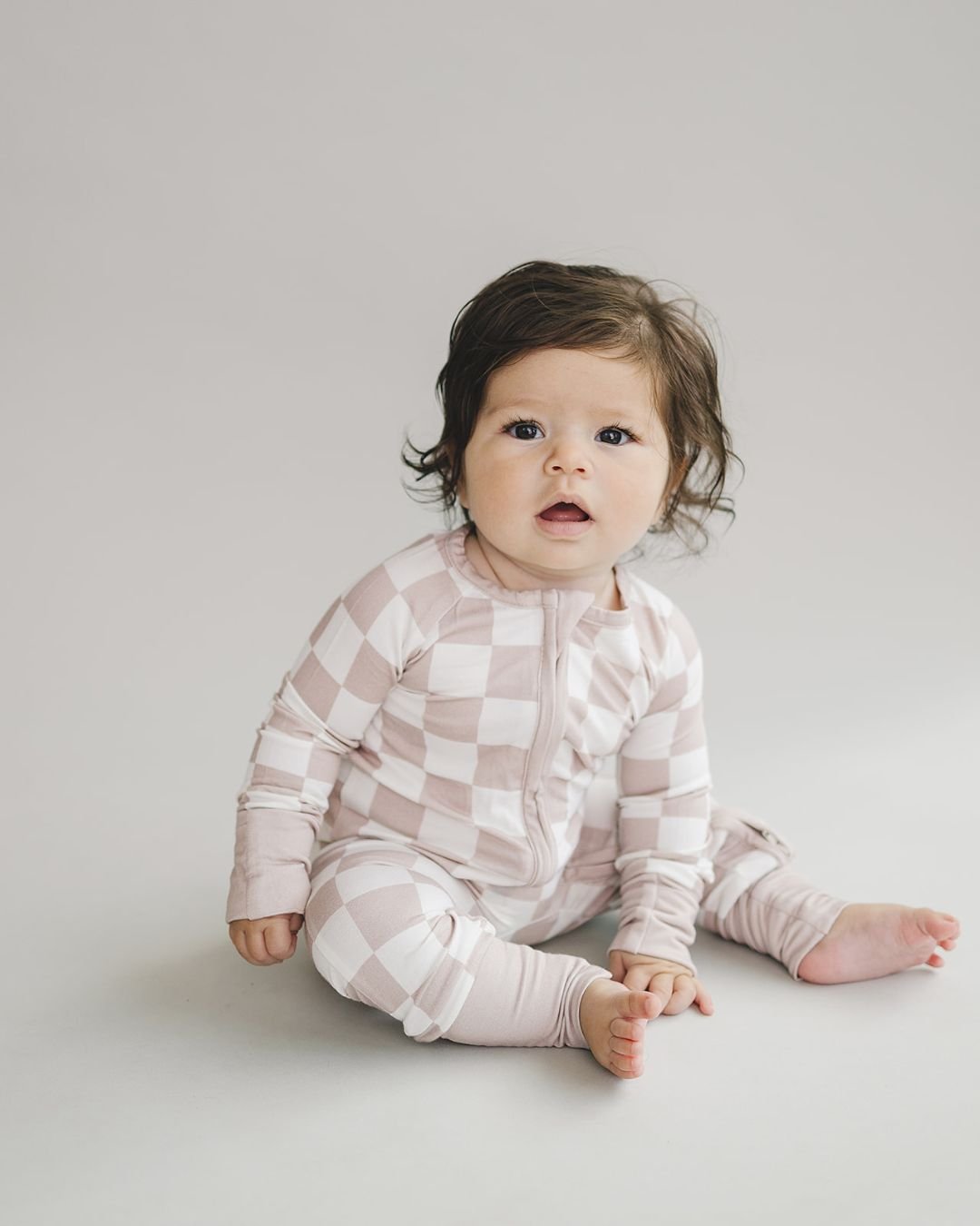 Latte Checkered Bamboo Zip Baby Jumpsuit