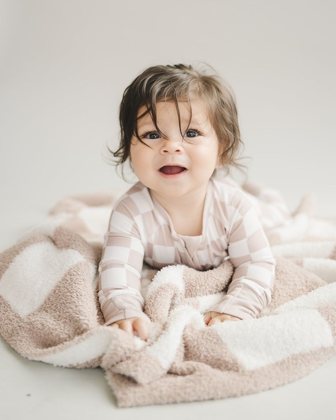 Latte Checkered Bamboo Zip Baby Jumpsuit