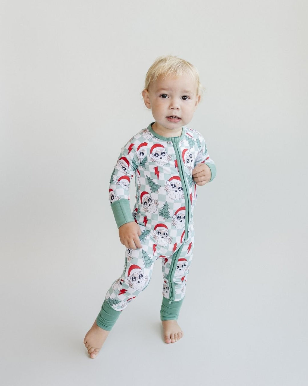 Baby Checkered Santa Bamboo Zip Pajama Romper