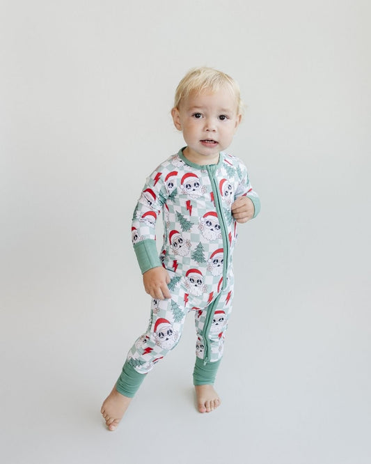 Baby Checkered Santa Bamboo Zip Pajama Romper