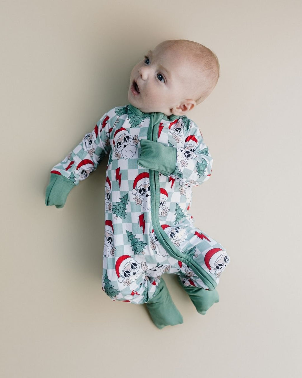 Baby Checkered Santa Bamboo Zip Pajama Romper
