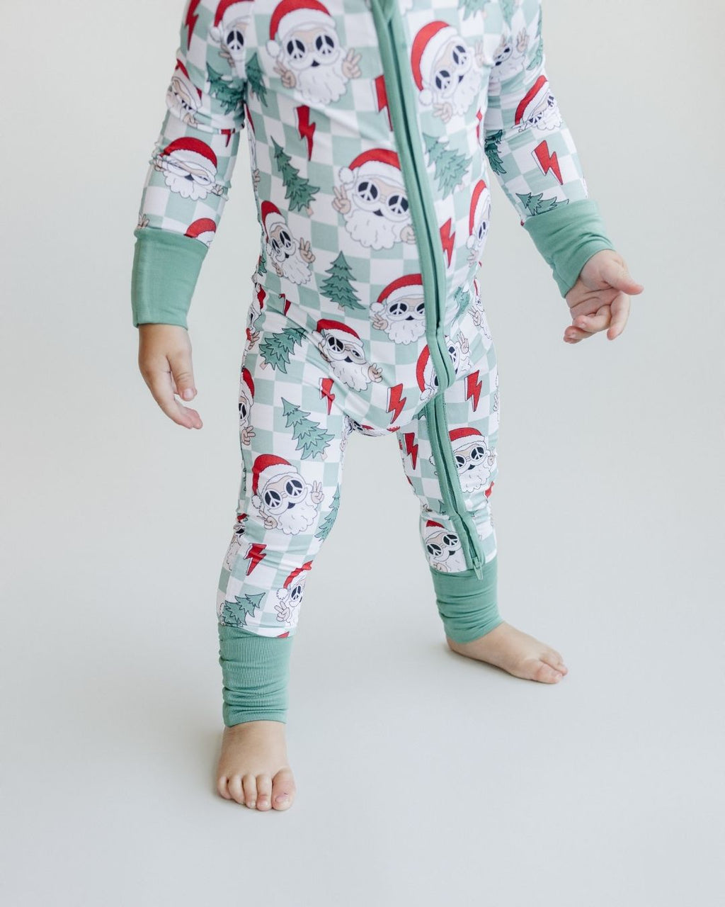 Baby Checkered Santa Bamboo Zip Pajama Romper