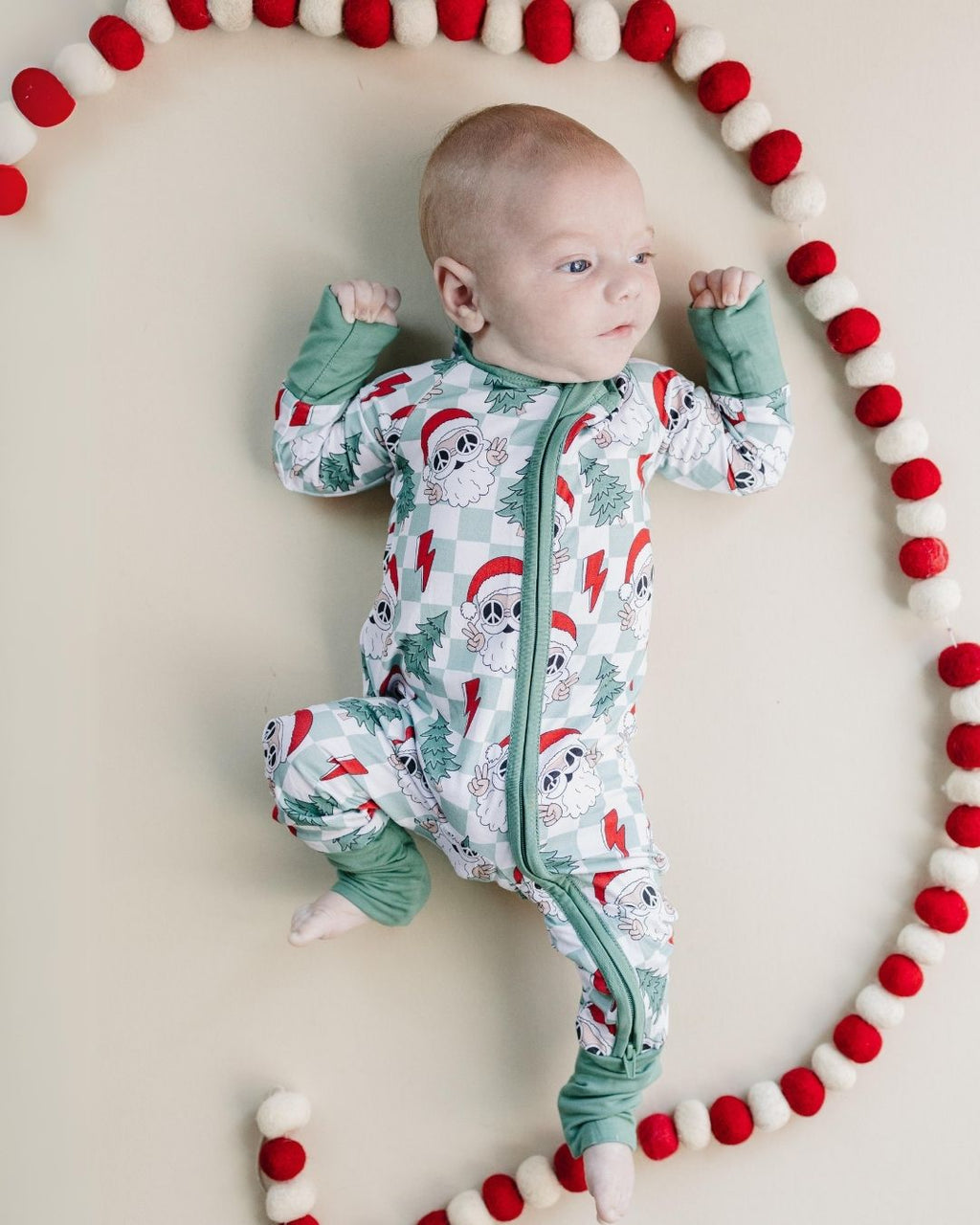 Baby Checkered Santa Bamboo Zip Pajama Romper