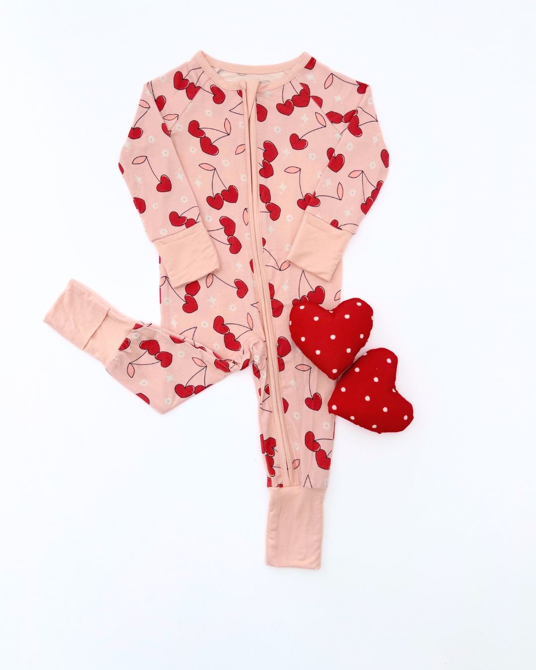Baby Girl Bamboo Zip Pajama Romper | Cherry Heart