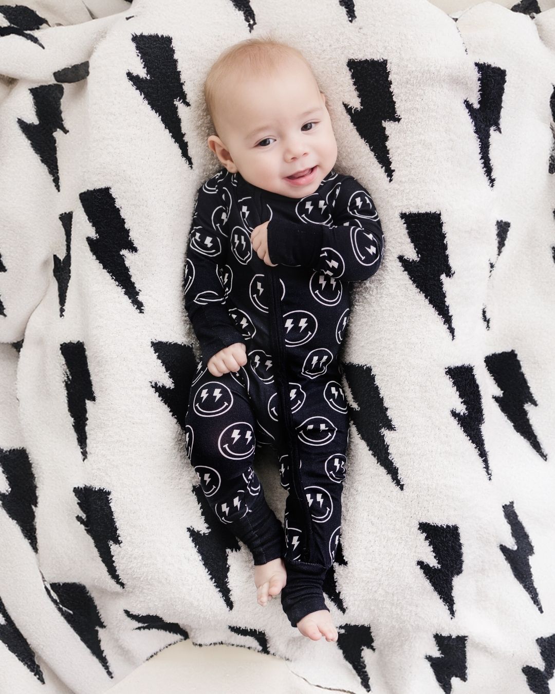 Baby Boy Electric Smiley Bamboo Zip Romper