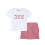 Baseball Smocked Shirt & Red Gingham Shorts Set