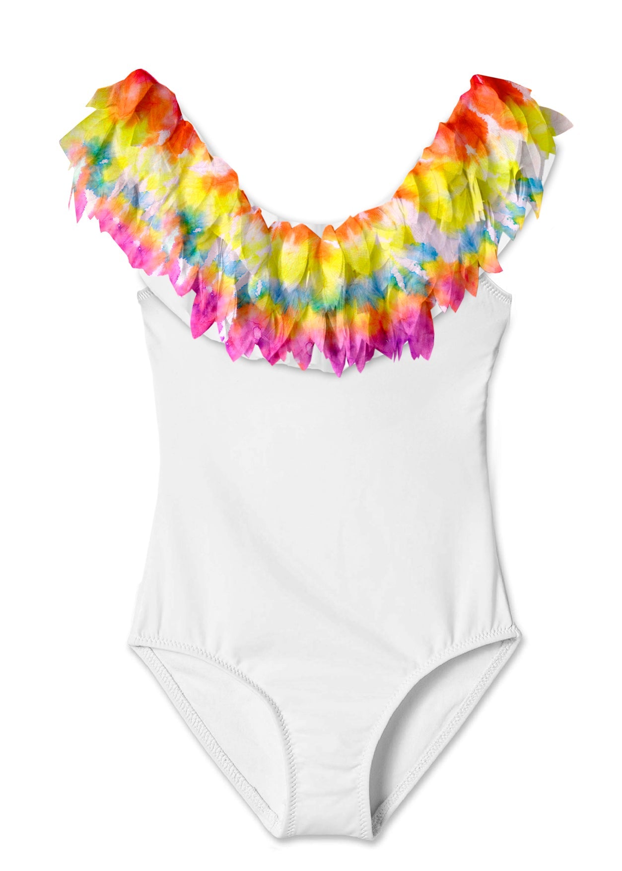 White Swimsuit with Chiffon Petal Ruffles
