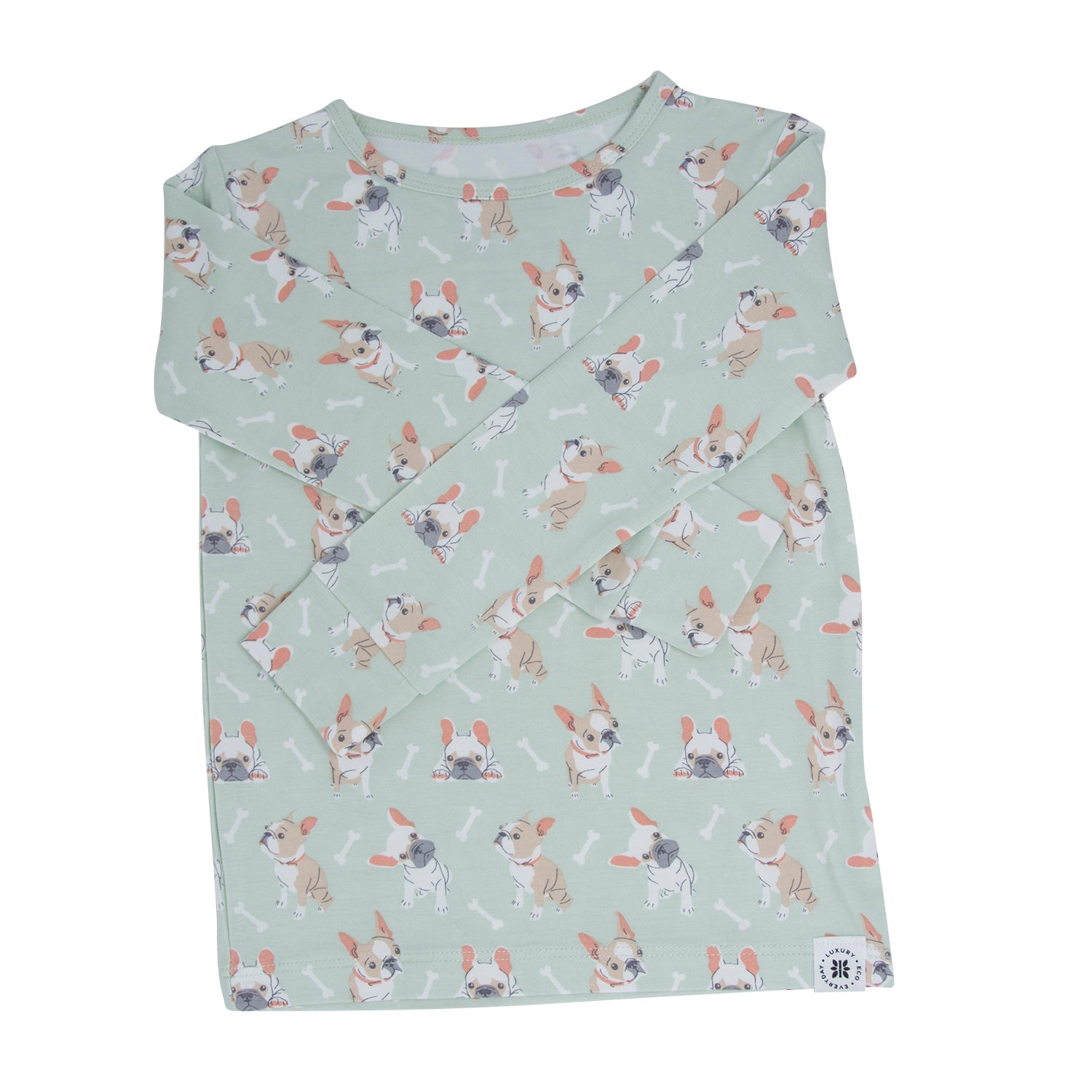 Mint Frenchie Puppy Big Kid Pajama Set